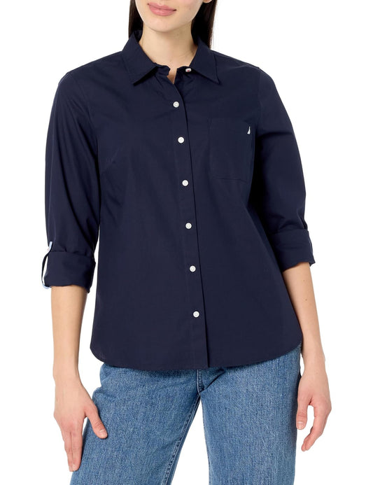 Nautica - Camisa de manga larga con botones para mujer