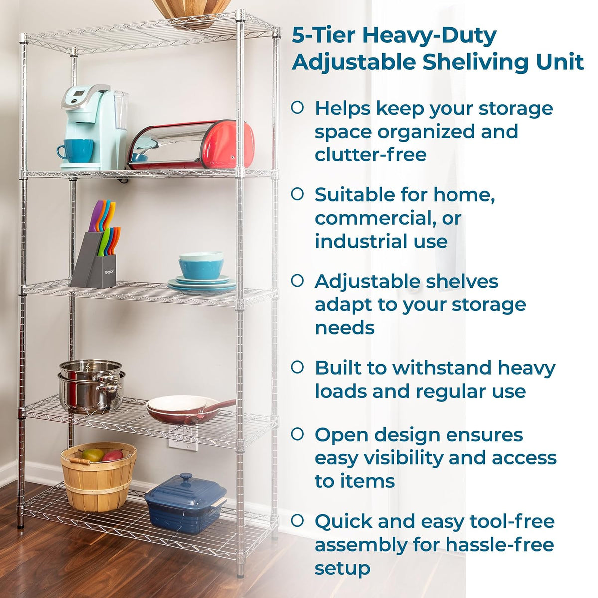 Honey-Can-Do - Estantería de 5 niveles SHF-01443 con capacidad para 200 libras por estante, 72 pulgadas, cromada