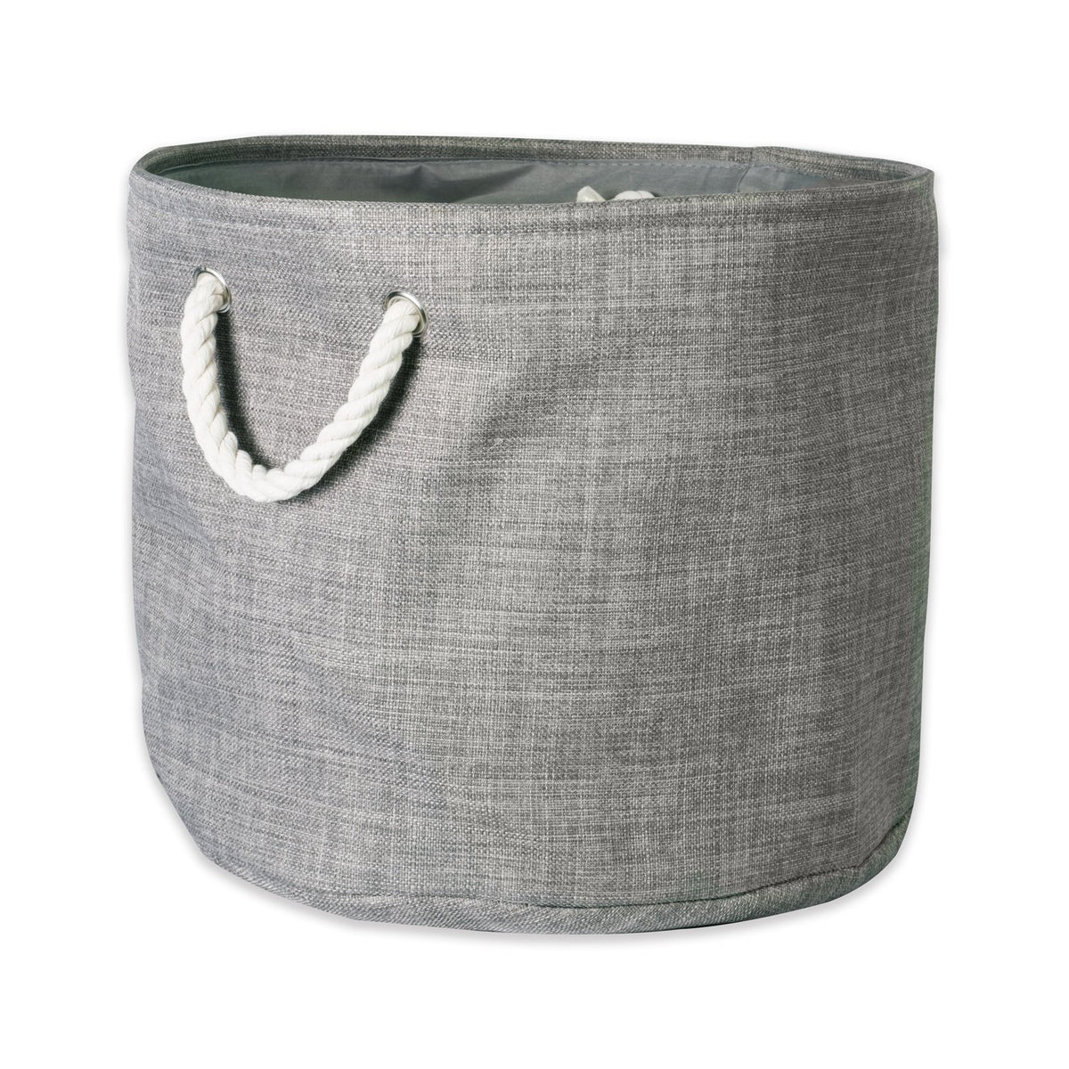 DII, Collapsible Variegated Polyester Storage Bin with Cotton Handles Medium Round Gray
