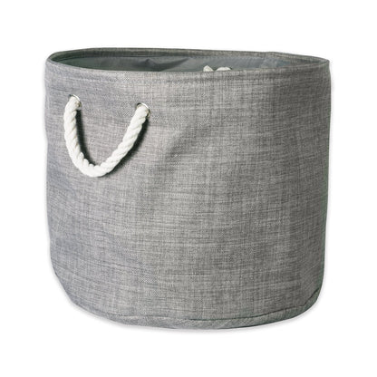 DII, Collapsible Variegated Polyester Storage Bin with Cotton Handles Medium Round Gray