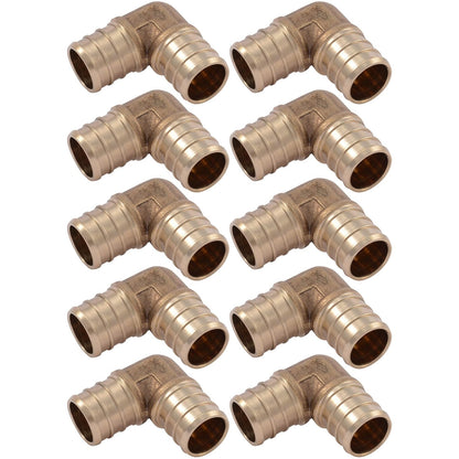 SharkBite Codo de 90 grados de 90 grados, paquete de 10, ajuste de fontanería de latón, tubo PEX, PE-RT, UC256LFA10