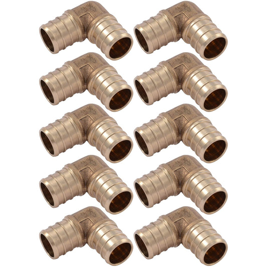SharkBite Codo de 90 grados de 90 grados, paquete de 10, ajuste de fontanería de latón, tubo PEX, PE-RT, UC256LFA10