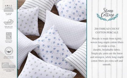 Stone Cottage, Cottage, Trenton Stripe, Doble, 1 | 100% percal de algodón, sábana bajera de bolsillo profundo, tamaño matrimonial, sábana encimera y fundas de almohada