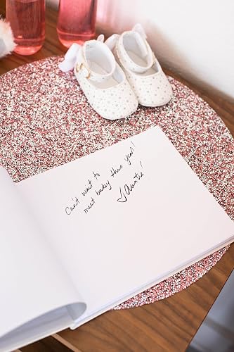 Pearhead - Libro de visitas para baby shower, clásico de género neutro para baby shower, bodas, fiestas y eventos, lino marfil con estampado dorado, 100 páginas en blanco