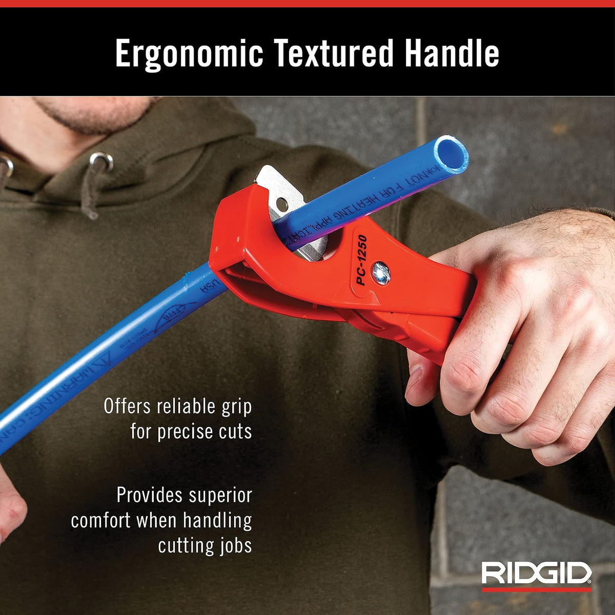 RIDGID - Cortador PC-1250, Mangos de Tijera, Para Tuberías y Tubos Plásticos, Cuchillas Reversibles, Rojo