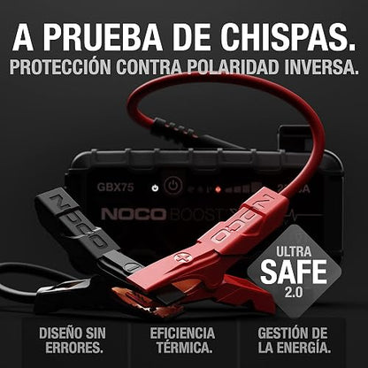 NOCO Boost X GBX75: Arrancador de batería de Auto 2500A – Booster de Litio portátil 12V, Power Bank y Cables para Pasar Corriente – para Motores de Gasolina hasta 8.5L y diésel hasta 6.5L