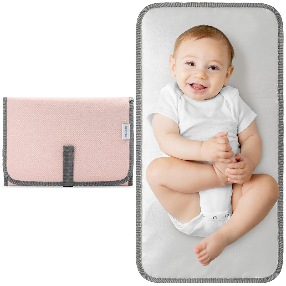 Comfy Cubs Colchoneta Cambiador Portátil para Bebé, Impermeable, Azul Mar - Compacto - Rosa Rubor