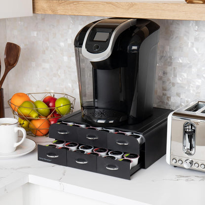 Mind Reader Single Serve Coffee Pod Organizer with 2 Drawers, 72 Pod Capacity, Countertop, 14" L x 12.25" W x 4.75" H, Black