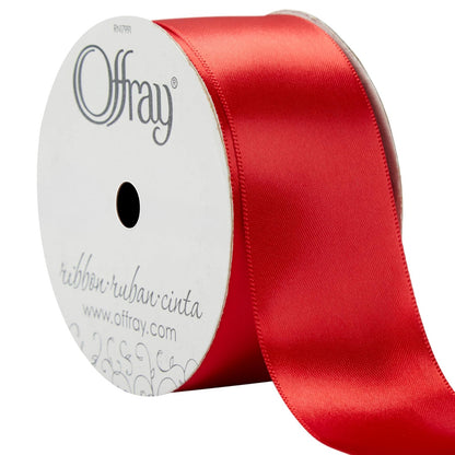 Berwick Offray 601051A Cinta de satén de doble cara de 1.5 pulgadas de ancho para envolver regalos, decoración y manualidades, carrete de 50 yardas, rojo