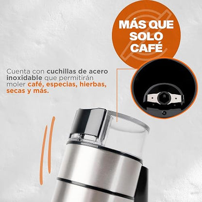 Hukën x MasterChef | Molino de Café Eléctrico Premium Grind+ 50 g | Depósito Desmontable | Molienda por Botón | Cuerpo y Aspas de Acero Inoxidable | Motor 150 W | Compacto y Potente