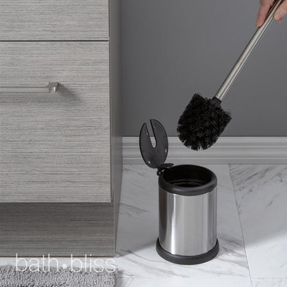 Bath Bliss Escobilla De Inodoro con Soporte | Tapa De Cierre Automático, 360 Grados, Tamaño Compacto, Acero Inoxidable, 1 Paquete