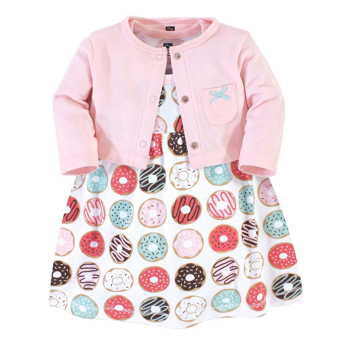Hudson Baby Conjunto de Vestido y Cárdigan de Algodón para Niña - Donas - 0-3 Meses