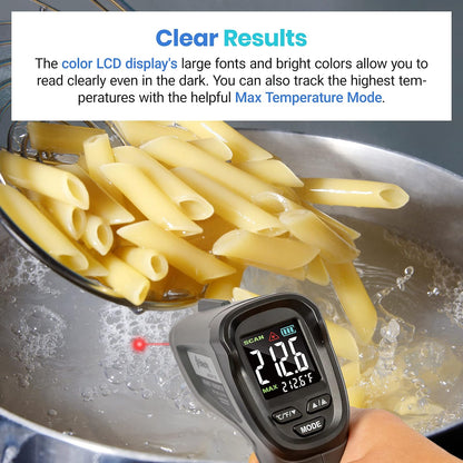 Etekcity Infrared Thermometer Temperature Gun -58°F to 1130°F, Laser Temp IR Tool for Cooking, Grill, Pizza Oven, Griddle with Adjustable Emissivity and Max Measure with Color LCD Screen Black
