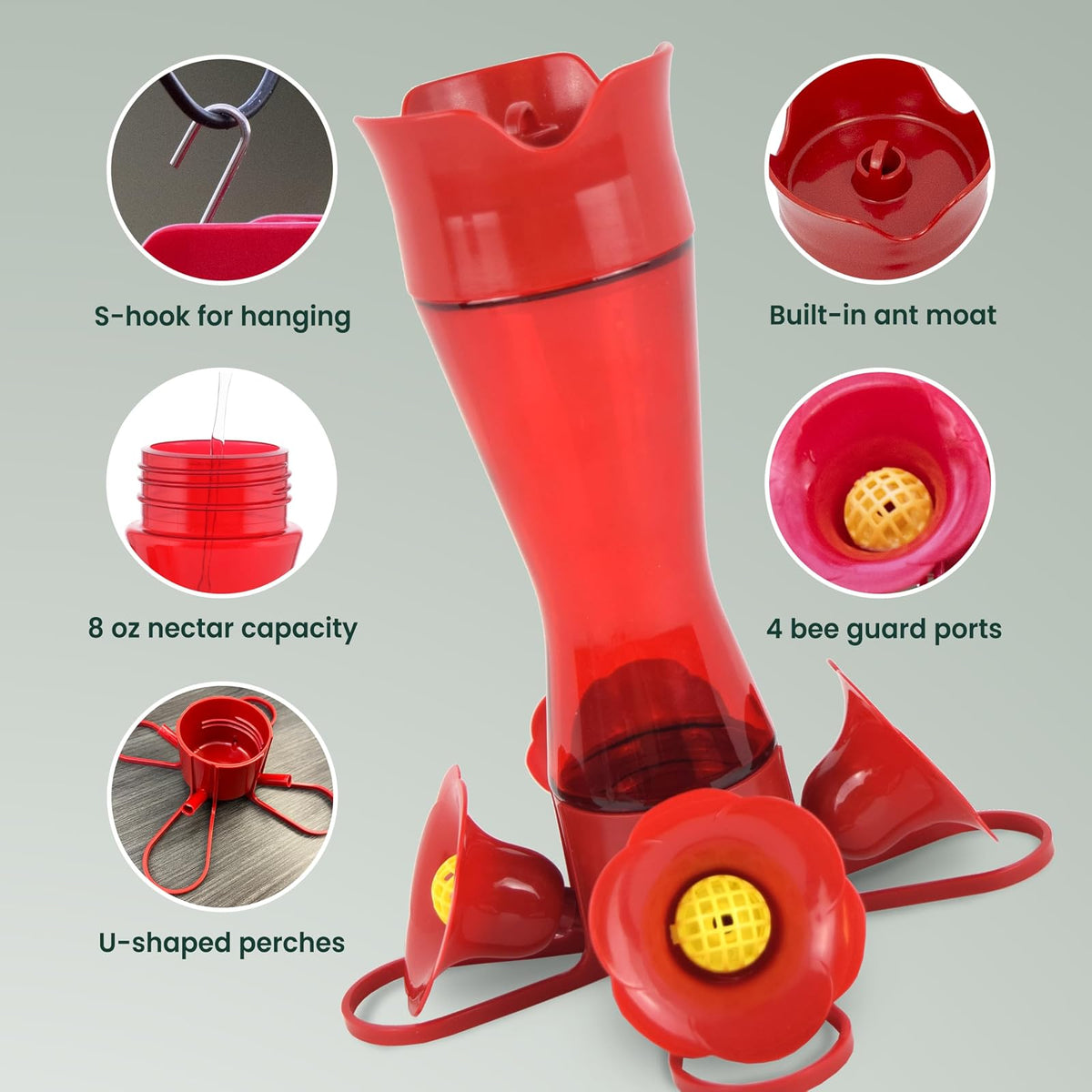 Perky-Pet 403CP Comedero de plástico para colibríes, 8 onzas, Color Rojo