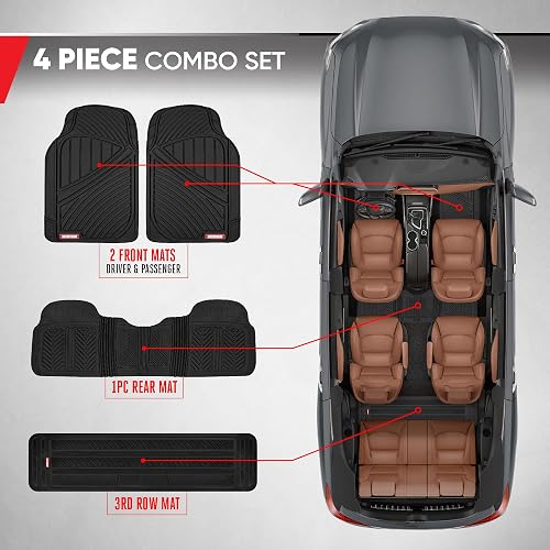 Motor Trend mt-773 - 801-bk 3 fila flextough Series alfombrillas de goma y Liners para automóvil SUV Van- Heavy Duty completo de interior, color negro