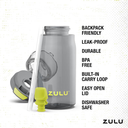ZULU Kids Flex - Botella de agua de plástico Tritan de 16 onzas con boquilla de silicona, tapa abatible a prueba de fugas y bucle de transporte suave al tacto para mochila escolar, lonchera y deportes