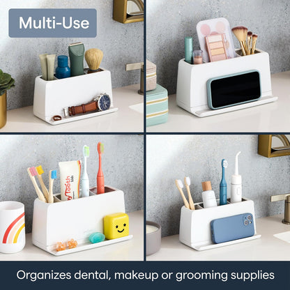 YouCopia The Ledge - Soporte para Cepillo para Polvo de Dientes, 3 Ranuras, Organizador de Cambiador de baño con Ranuras para Cables, Base extraíble y Almacenamiento para teléfonos, Pasta Dental y