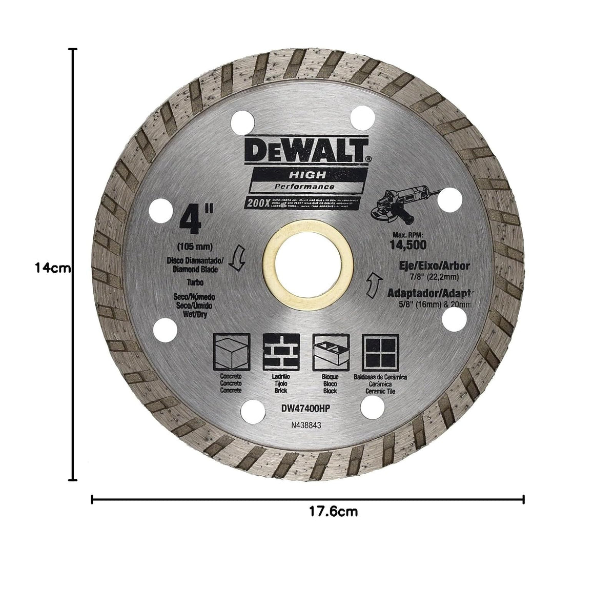 DEWALT DW47400HP Disco Diamantado Turbo 4 x 7/8-5/8 pulg