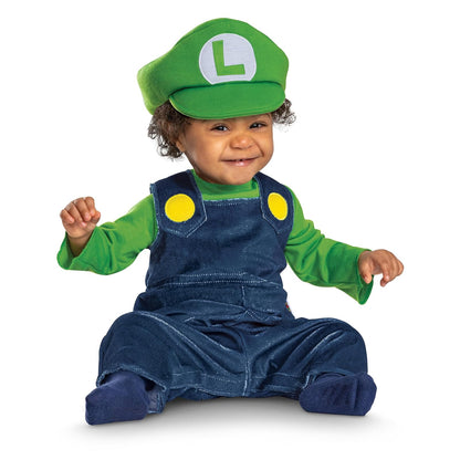 Disfraz de Luigi para bebé, disfraz oficial de Nintendo Super Mario Luigi con sombrero para bebés, tamaño (12-18 meses)
