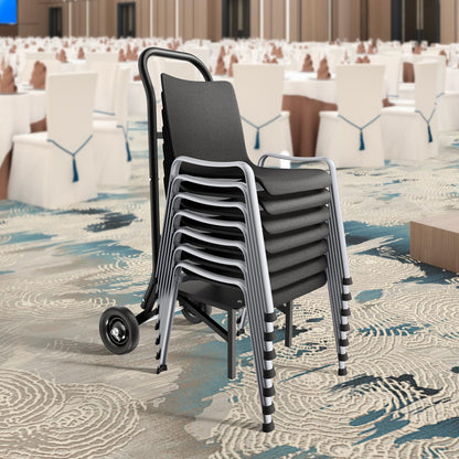 VEVOR Estante para Sillas Plegable, Capacidad de 68 kg, Carrito Resistente para Apilar 10 Sillas, Carrito de Almacenamiento de Metal con Ruedas de Goma, Soporte para Sillas de Empuje, Negro Mate