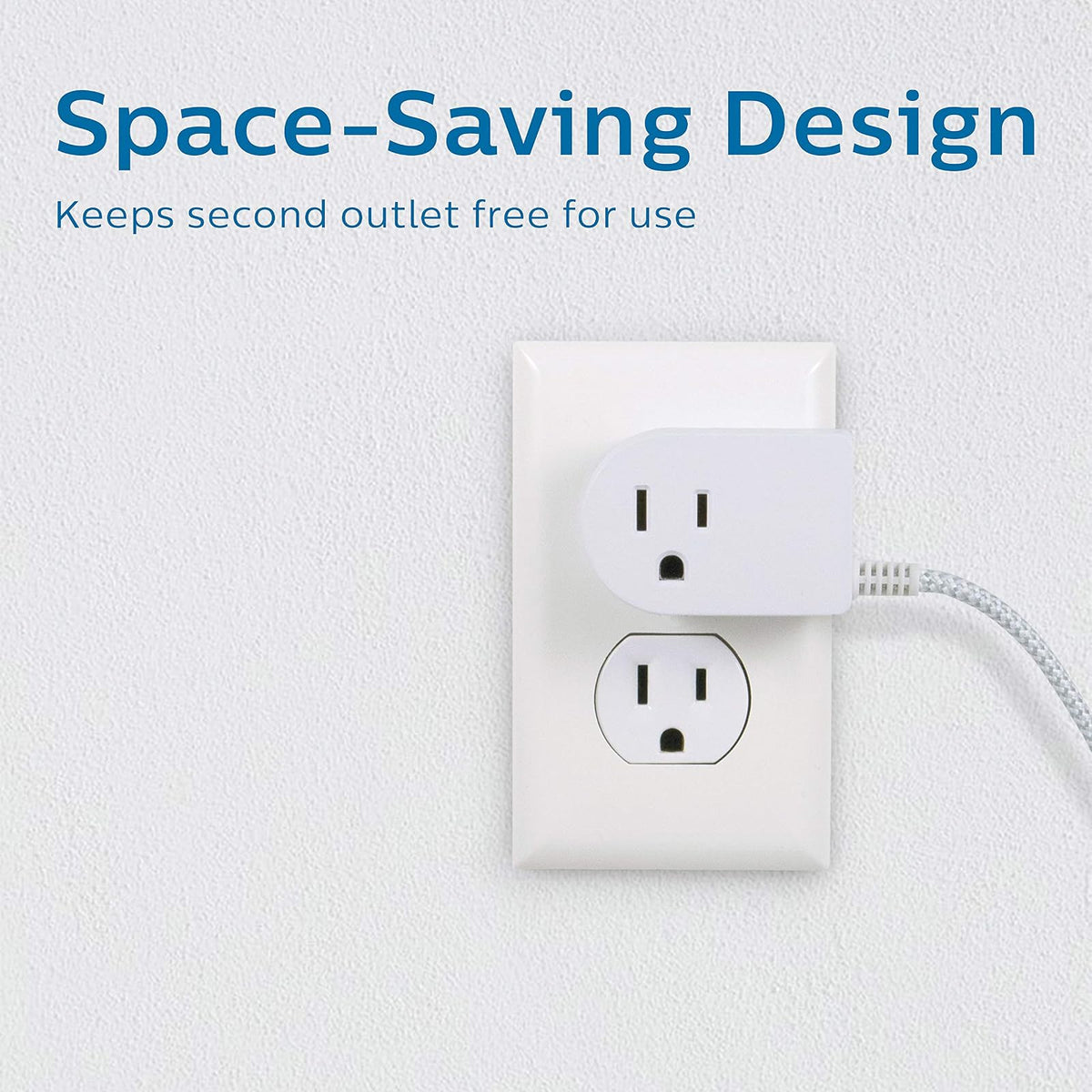 Philips SPS1611WA/37 - Enchufe de conexión a tierra con cable trenzado, cable de alimentación de 6 pies de largo, interruptor de encendido/apagado, para montaje en mesa o pared, perfecto para