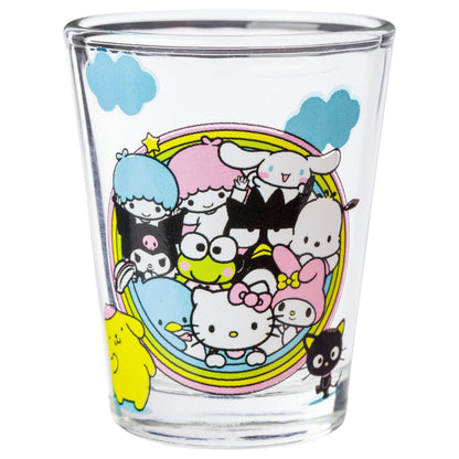 Silver Buffalo Sanrio Hello Kitty and Friends Rainbow con Badtz-Maru, My Melody, Cinnamoroll, Kuromi, Little individual Stars, Pochacco, Keroppi, Tuxedo Sam, Chococat, paquete de 4 mini anteojos, 1.5