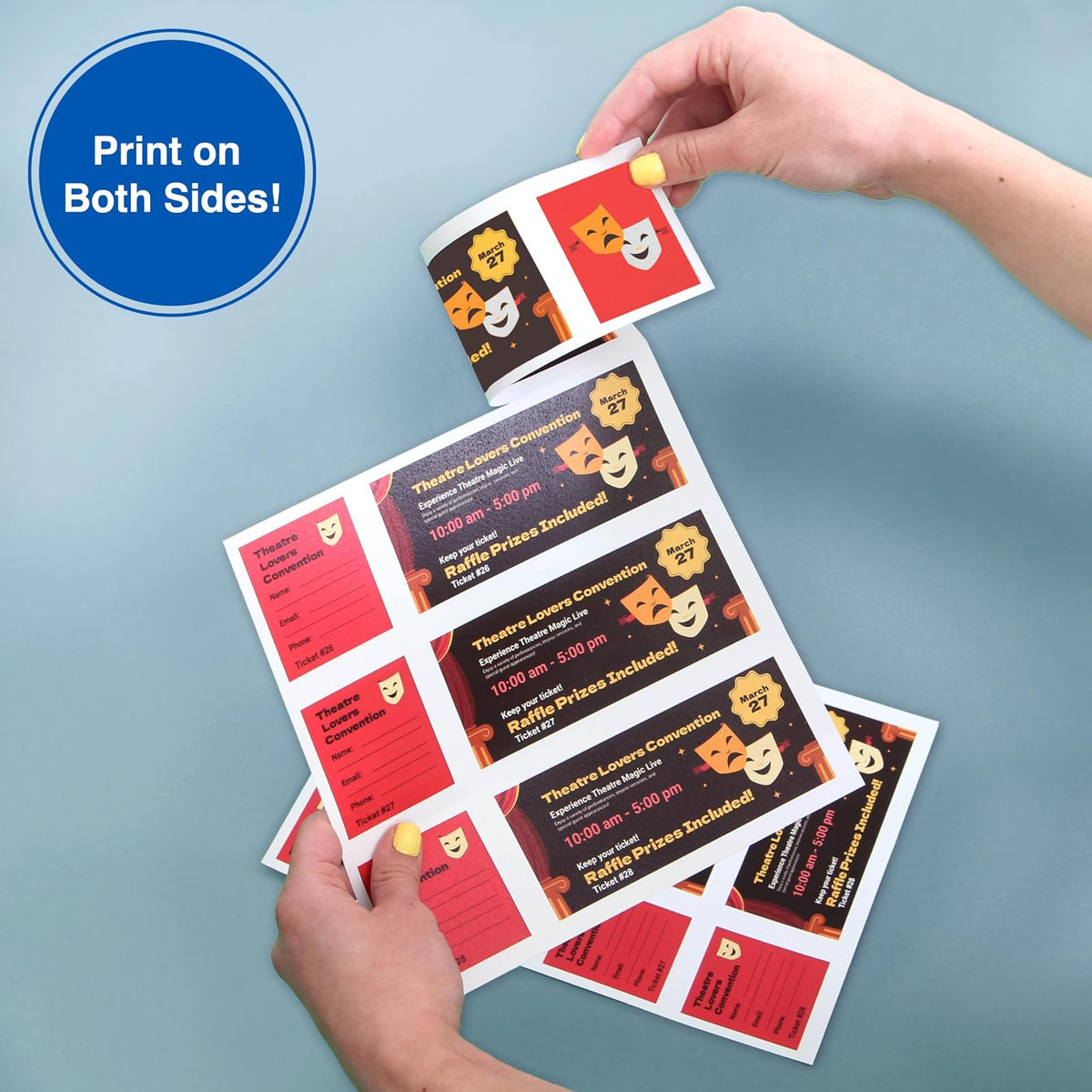 PrintWorks - Boletos de rifa imprimibles con trozos desgarradores para eventos y recaudación de fondos, 1000 boletos personalizados (tamaño 2.7 x 8.5 pulgadas), 4 por hoja, 250 hojas (8.5 x 11