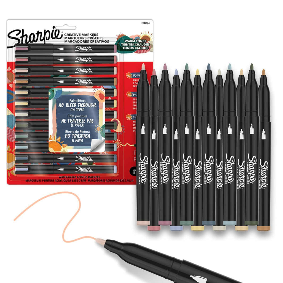 Sharpie - Marcadores creativos, tonos cálidos, marcadores acrílicos a base de agua, punta fina, colores surtidos, 12 unidades