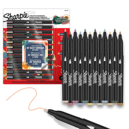 Sharpie - Marcadores creativos, tonos cálidos, marcadores acrílicos a base de agua, punta fina, colores surtidos, 12 unidades