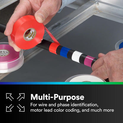 3M Scotch Cinta eléctrica de vinilo con codificación de colores 35, grado premium, ignífugo, resistente a los rayos UV, protección eléctrica y mecánica, rosa, 7 mil, 3/4 pulgadas x 66 pies, 1 rollo