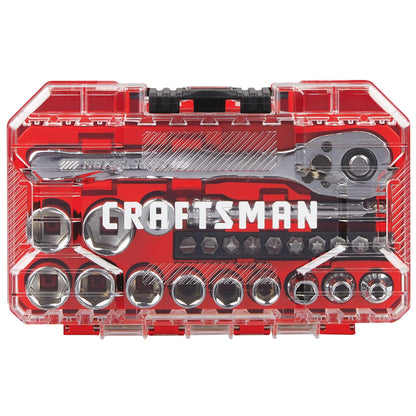 CRAFTSMAN Juego de llaves de 24 piezas, unidad de 1/4 pulgadas, métrica, incluye caja de almacenamiento (CMMT12110LZ)