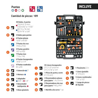Pretul SET-109, Juego de herramientas con estuche, 109 piezas