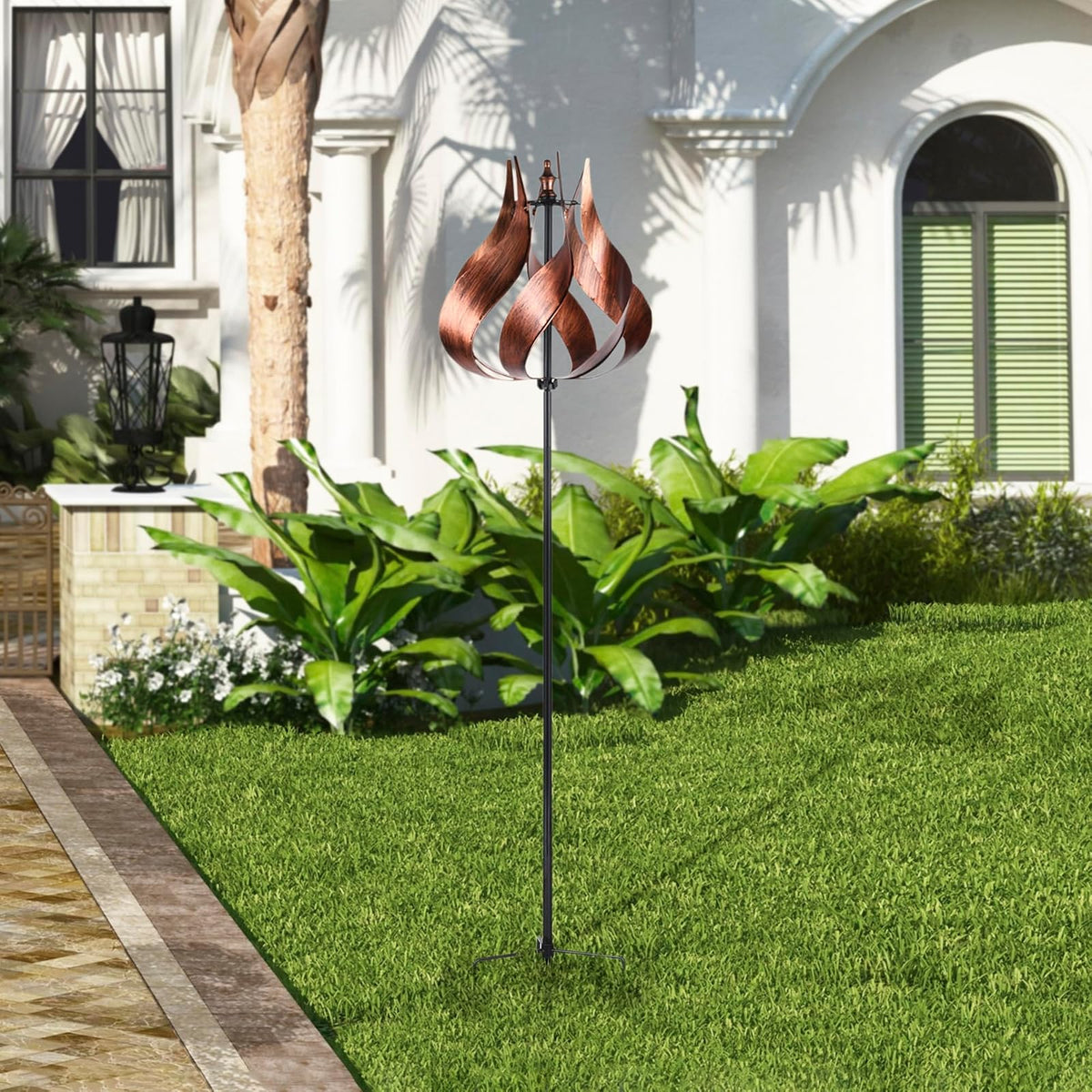 Peaktop 3016387 Outdoor Tulip Kinetic Windmill With Metal Stake Tangerine