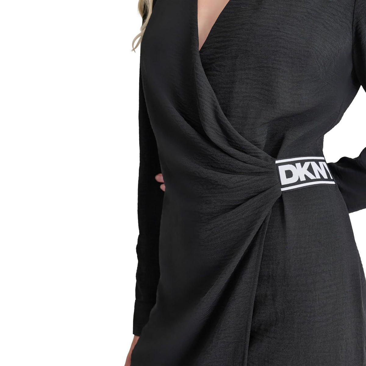 DKNY Vestido de Gasa de Manga Larga con Cuello Vestido para Mujer