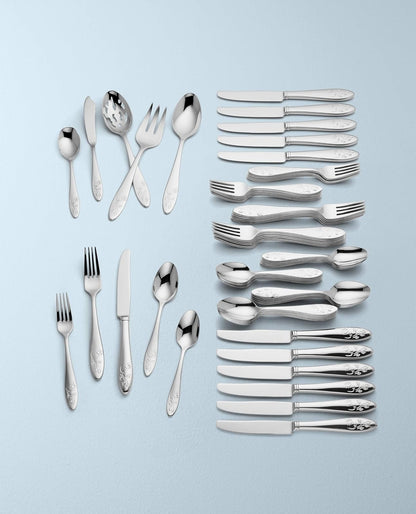 Lenox Cubiertos Butterfly Meadow 65 Piezas para 12 Comensales con Cubiertos para Servir, Acero Inoxidable 18/10