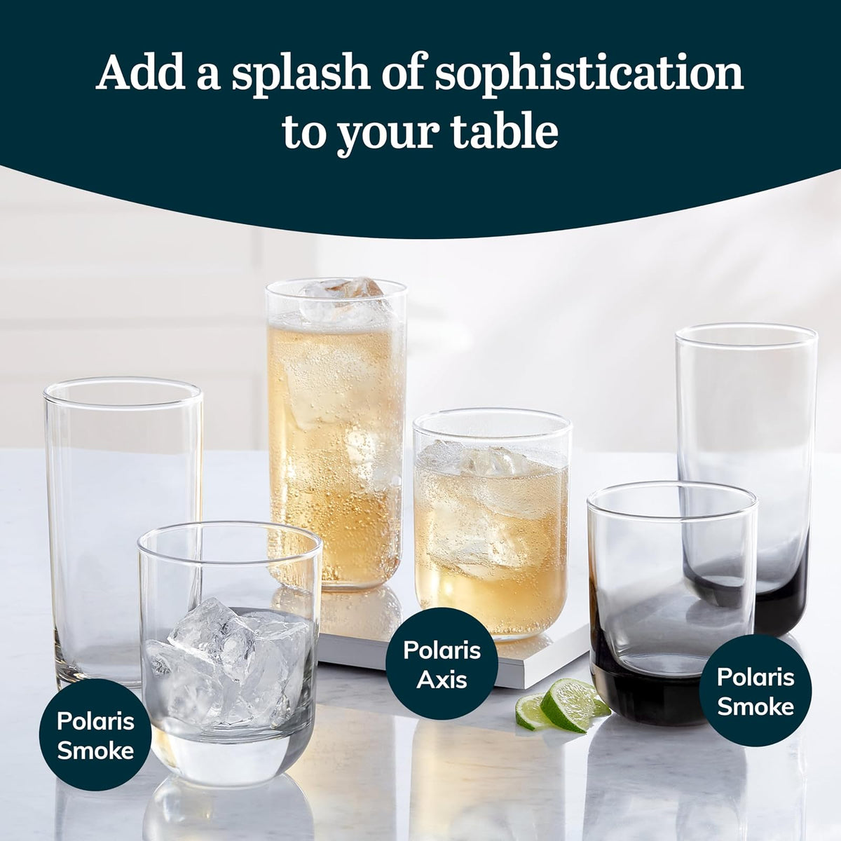 Libbey Juego de 16 vasos de vidrio Polaris Axis altos y Old Fashioned, 518 cm y 444 ml