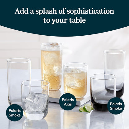 Libbey Juego de 16 vasos de vidrio Polaris Axis altos y Old Fashioned, 518 cm y 444 ml