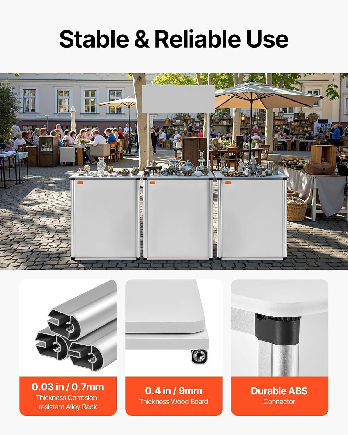 VEVOR Mesa de promoción para mostrador, Mesa de podio portátil, 31 x 15 x 71 Pulgadas, Soporte de exhibición para mostrador de exposiciones con Pared, podio desplegable con Estante de