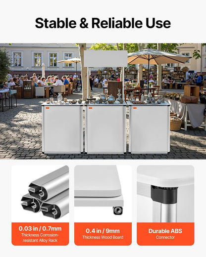 VEVOR Mesa de promoción para mostrador, Mesa de podio portátil, 31 x 15 x 71 Pulgadas, Soporte de exhibición para mostrador de exposiciones con Pared, podio desplegable con Estante de