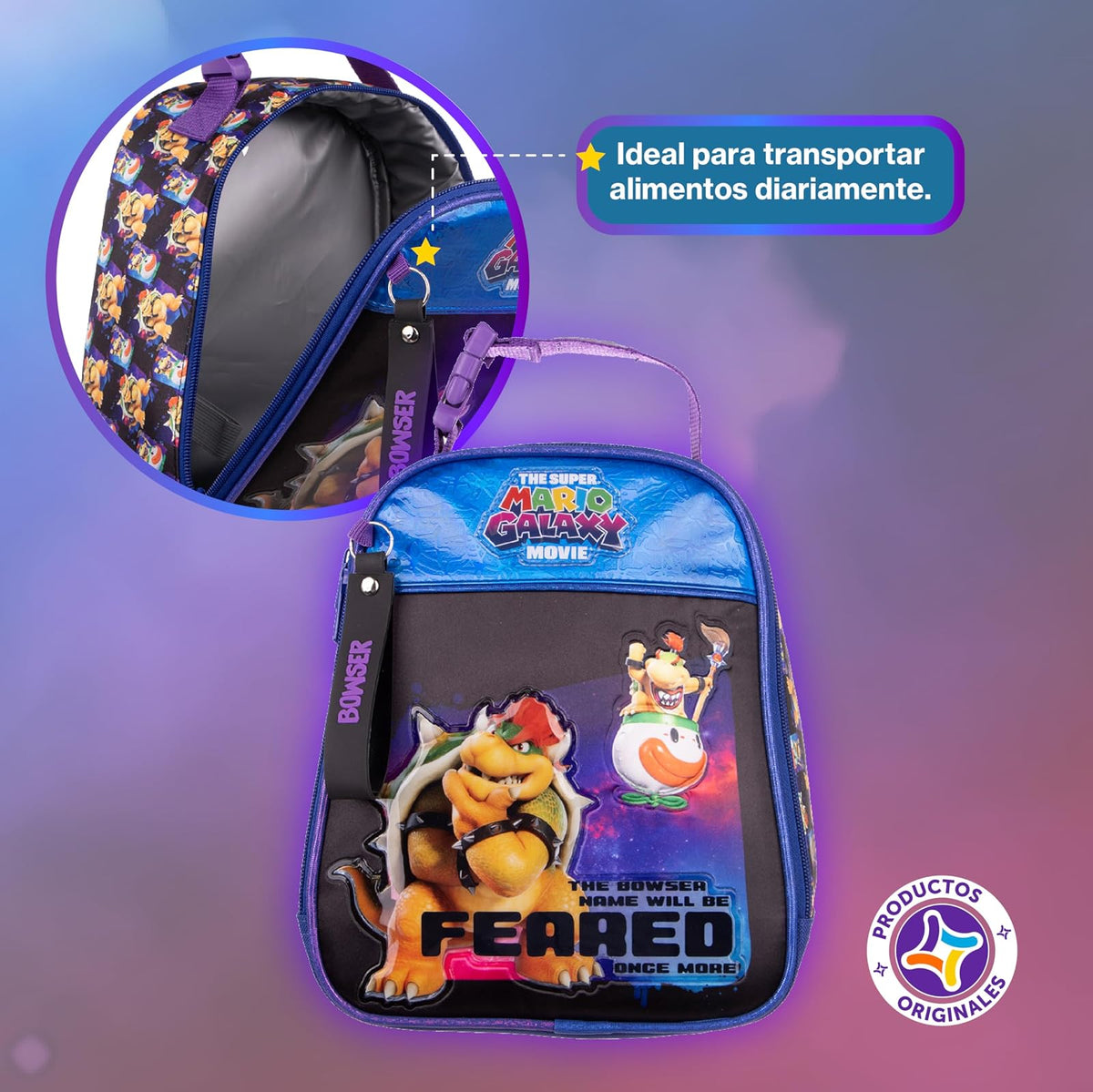 Ruz Lonchera Escolar Super Mario Bros Película Bolsa para Alimentos Bowser Infantil Poliéster Azul