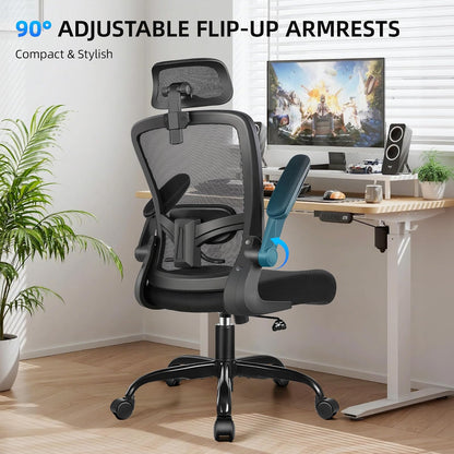 FelixKing - Silla ergonómica de Oficina, reposacabezas con Soporte Lumbar Ajustable, Silla giratoria para Oficina en casa con Respaldo Alto y reposabrazos, Silla de Juegos de Altura Ajustable (Negro)