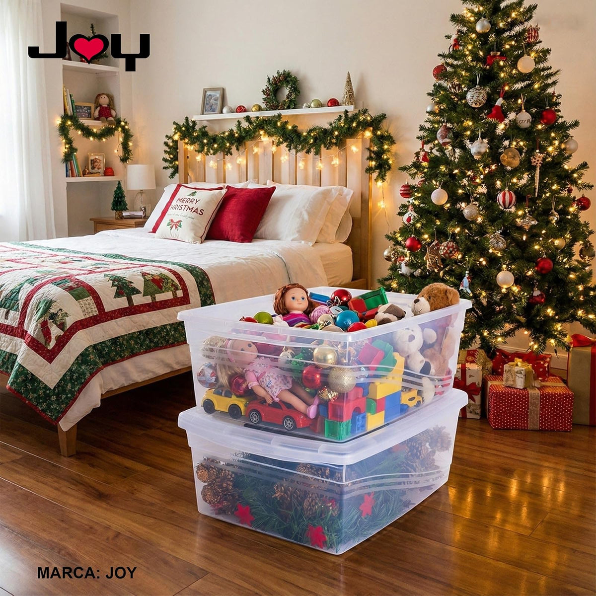 J Y Joy - Caja de Almacenamiento 21 litros, Pack de 2, para Organizar Armario, Juguetes, Ropa, con Cierre Click! y Agarraderas Reforzadas, Plástico Libre de BPA, Transparente