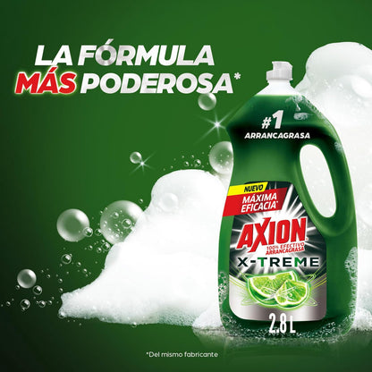 Axion Lavatrastes Líquido Xtreme 100% Efectivo Arrancagrasa 2.8 L | Fórmula Concentrada y más Poderosa que Rinde Más, Máxima Eficacia, Corta la Grasa al Instante