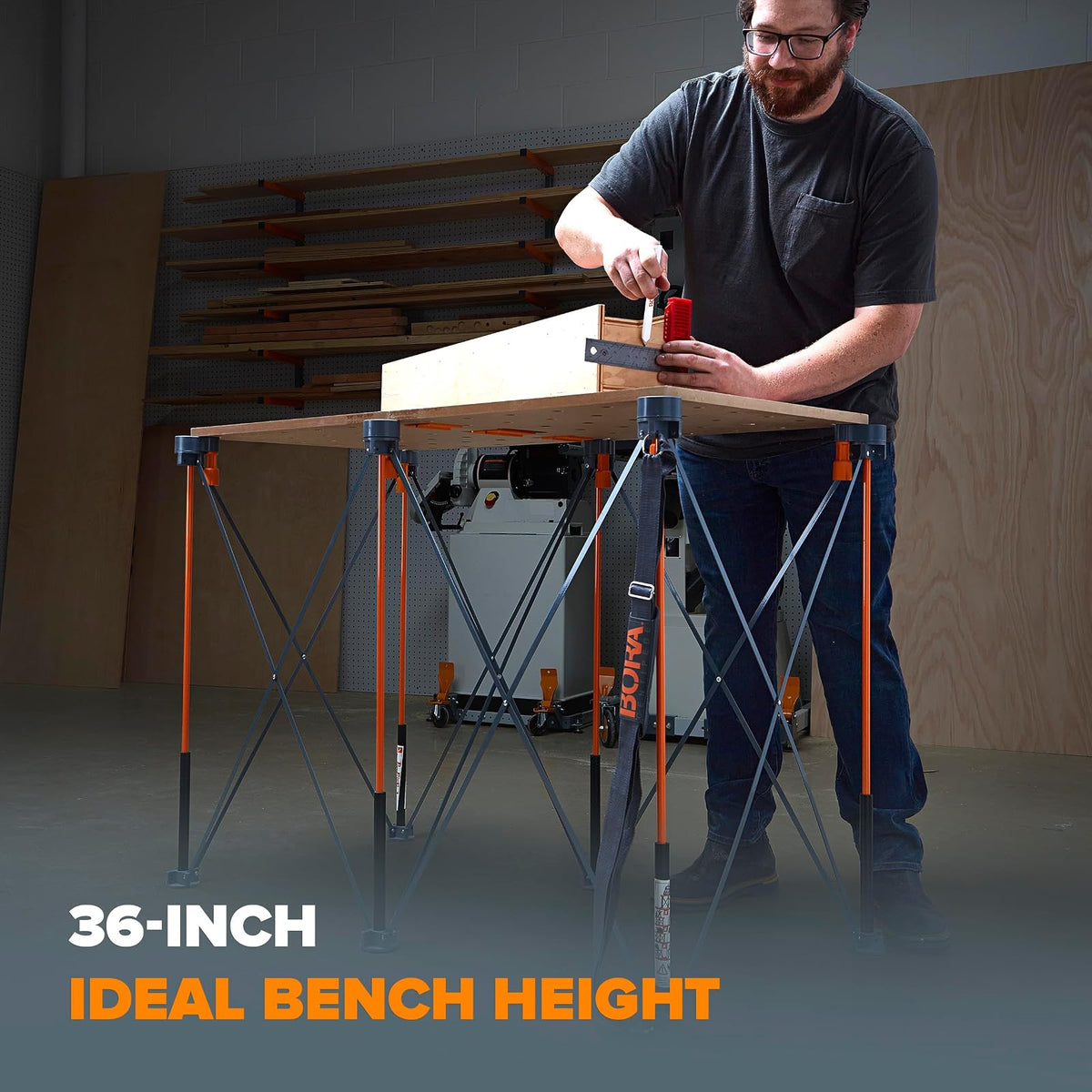 BORA - Mesa de Trabajo Plegable portátil de 2 x 4 pies para cochera | Altura de trabajo de 36 pulgadas, capacidad de peso de 1.134 kg, bancos de trabajo resistentes para cochera