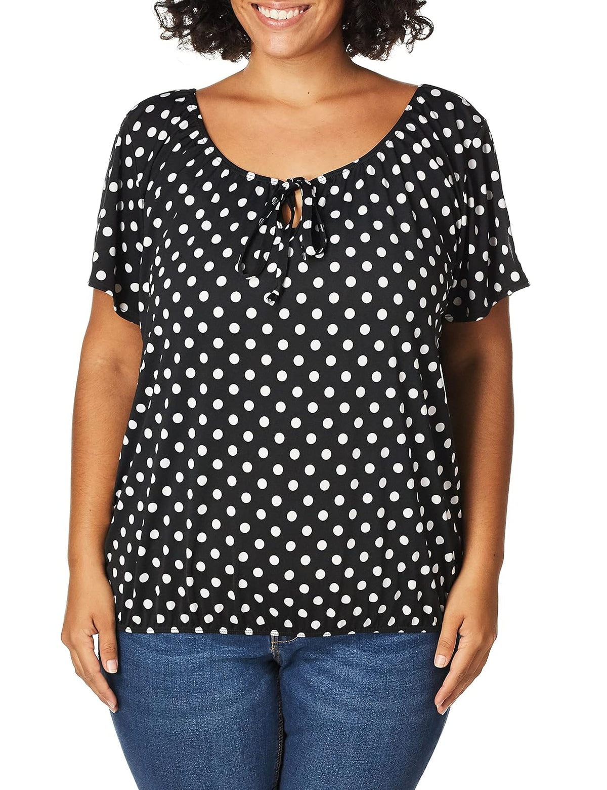 Star Vixen Tamaño Grande de Manga Corta/ranurada Keyhole-Tie Campesino Parte Superior Bubble Dobladillo Blusa para Mujer