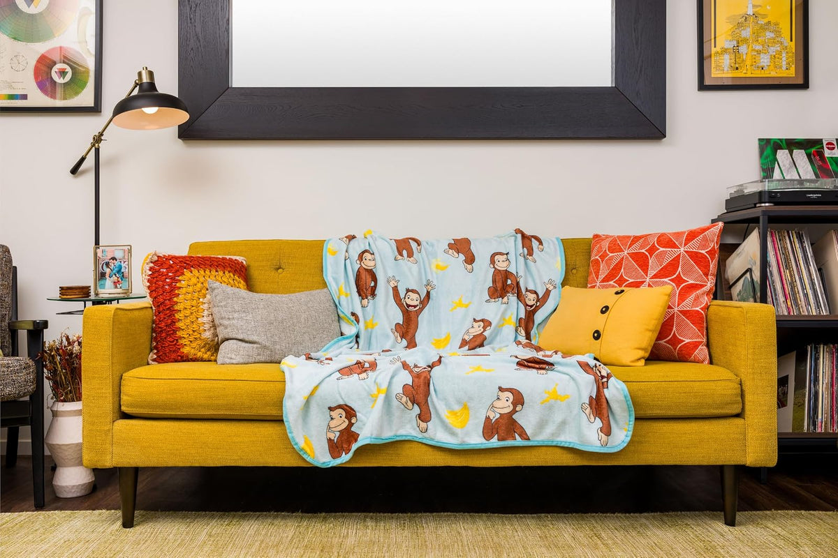 Silver Buffalo Curious George plátano Monkey - Manta de Franela Raschel de 45 x 60 Pulgadas, 185 g/m²