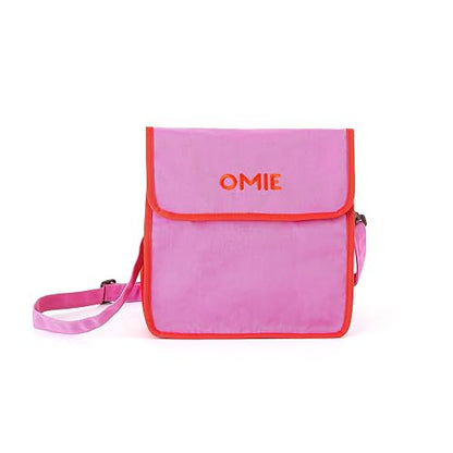 Omielife- Bolsa de almuerzo – lavable, plegable, duradera, resistente al agua, con bolsillo interior y soporte externo para botellas, Rosa