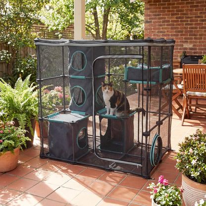 Kitty City - Mega kit de muebles para gatos Claw para interiores y exteriores, cama para gatos, caseta exterior, rascador de gatos corrugado
