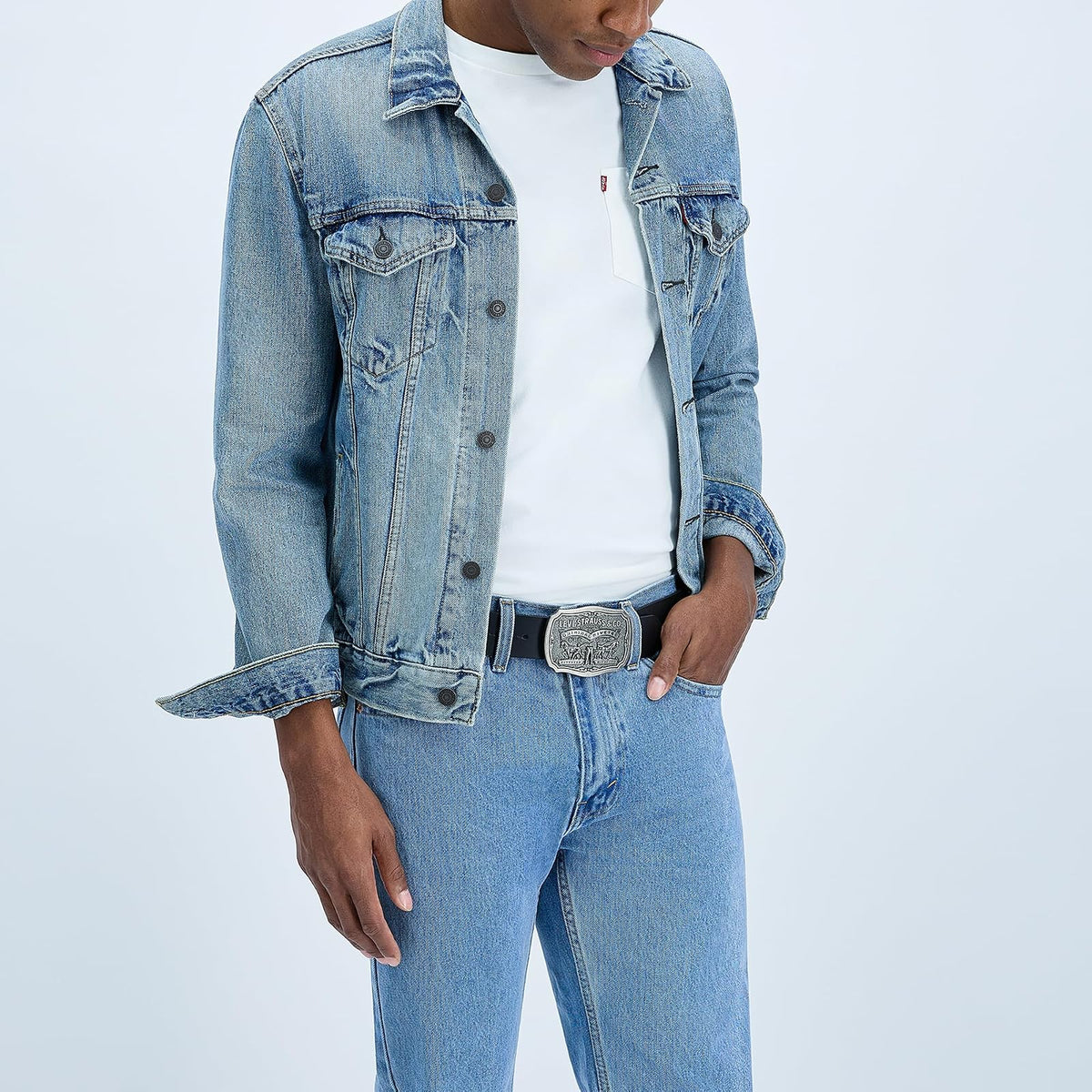 Levi's Cinturón de piel para hombre con hebilla de placa