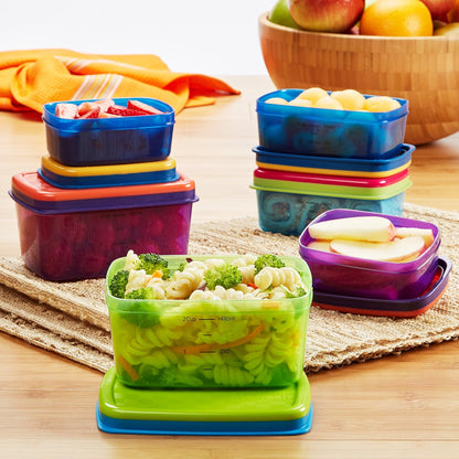 Fit & Fresh - Juego de almuerzo saludable para niños, 14 piezas con paquetes de hielo extraíbles, a prueba de fugas, sin BPA, control de porciones, multicolor